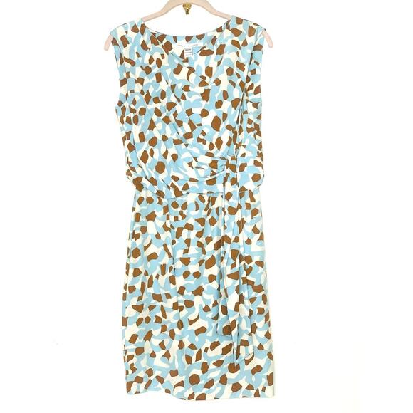 DIANE VON FURSTENBERG Tamara Dress 2 Camo Leopard Blue Silk Faux Wrap DVF EUC - Picture 1 of 5